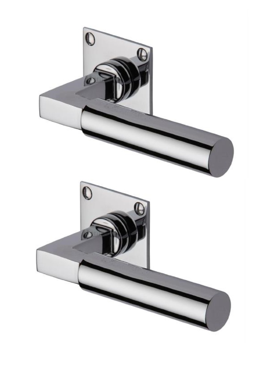 Heritage Brass BAU1926-PC Door Handle Lever Latch on Square Rose Bauhaus Design Polished Chrome finish