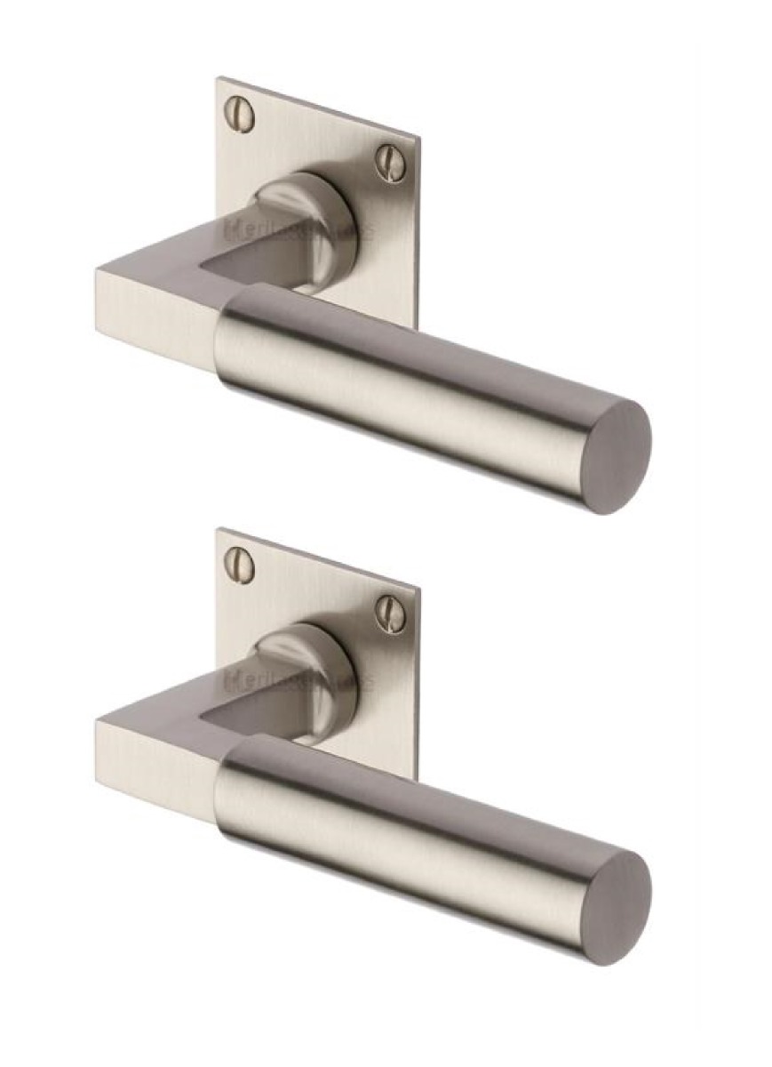 Heritage Brass BAU1926-SN Door Handle Lever Latch on Square Rose Bauhaus Design Satin Nickel finish