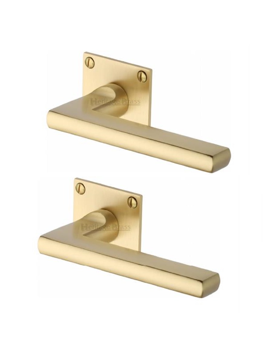 Heritage Brass BAU2910-SB Door Handle Lever Latch on Square Rose Trident Design Satin Brass finish