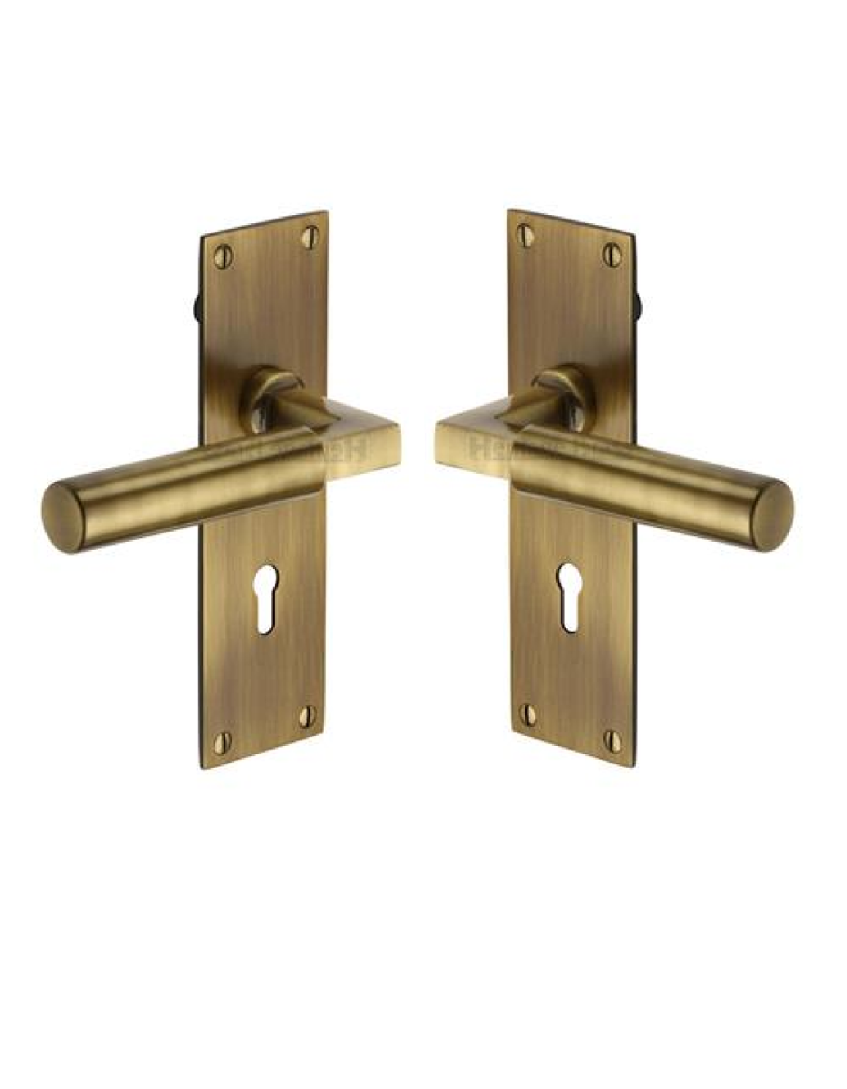 Heritage Brass BAU7300-AT Door Handle Lever Lock Bauhaus Design Antique finish