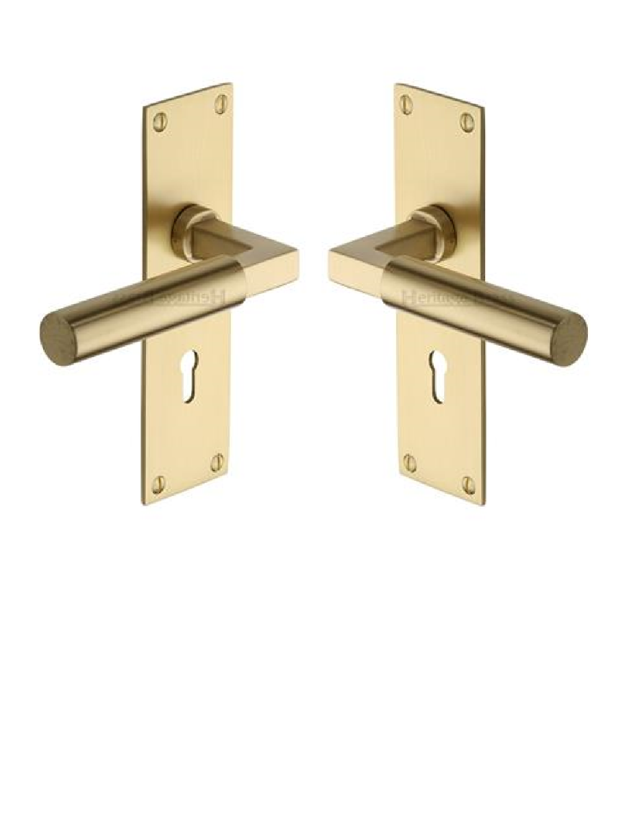 Heritage Brass BAU7300-SB Door Handle Lever Lock Bauhaus Design Satin Brass finish
