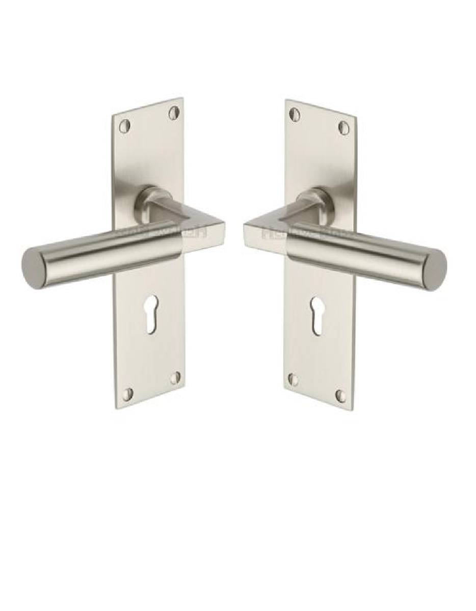 Heritage Brass BAU7300-SN Door Handle Lever Lock Bauhaus Design Satin Nickel finish