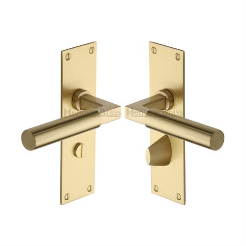Heritage Brass BAU7330-SB Door Handle for Bathroom Bauhaus Design Satin Brass finish