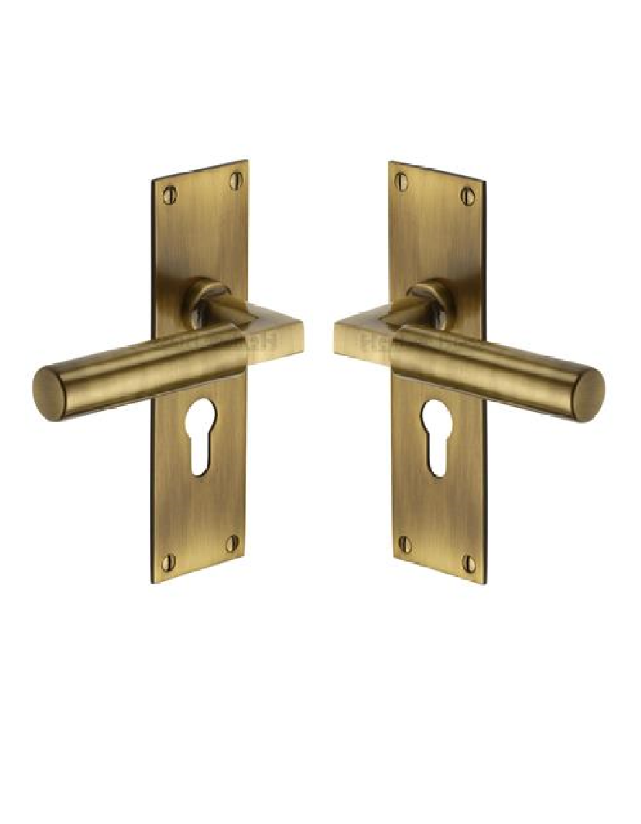 Heritage Brass BAU7348-AT Door Handle for Euro Profile Plate Bauhaus Design Antique finish