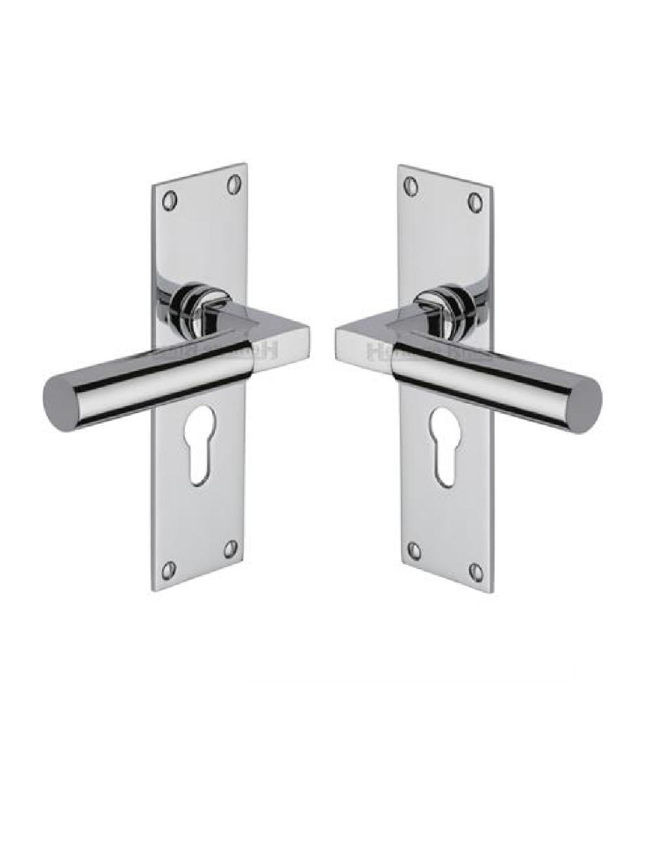 Heritage Brass BAU7348-PC Door Handle for Euro Profile Plate Bauhaus Design Polished Chrome finish
