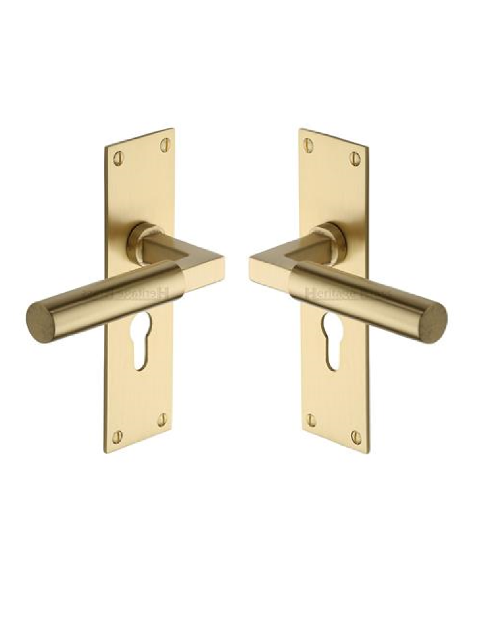 Heritage Brass BAU7348-SB Door Handle for Euro Profile Plate Bauhaus Design Satin Brass finish