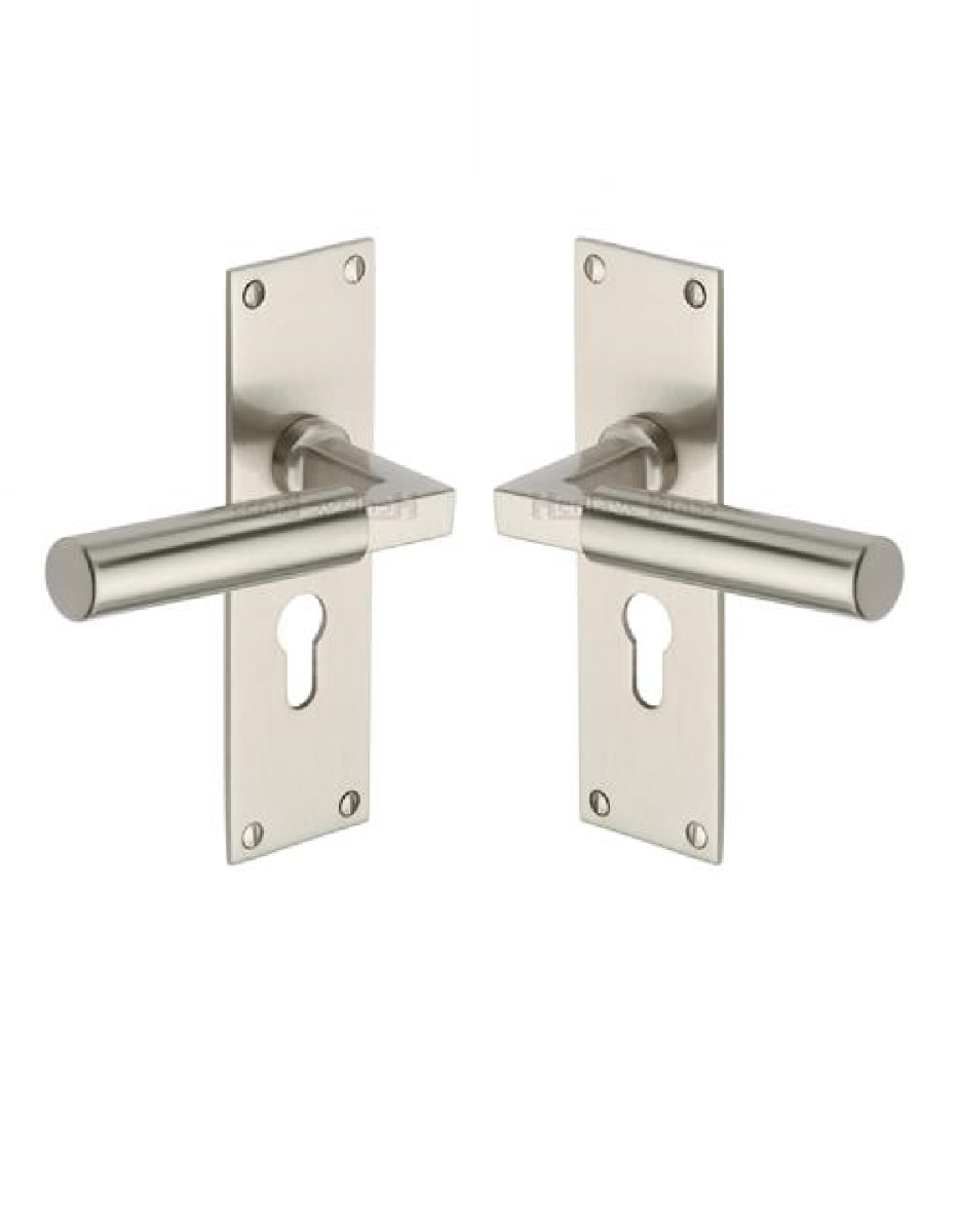Heritage Brass BAU7348-SN Door Handle for Euro Profile Plate Bauhaus Design Satin Nickel finish