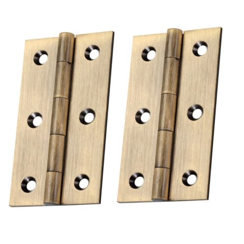 IRONZONE Solid Drawn Brass Butt Cabinet Hinges -75 x 41 x 2mm - Antique Brass