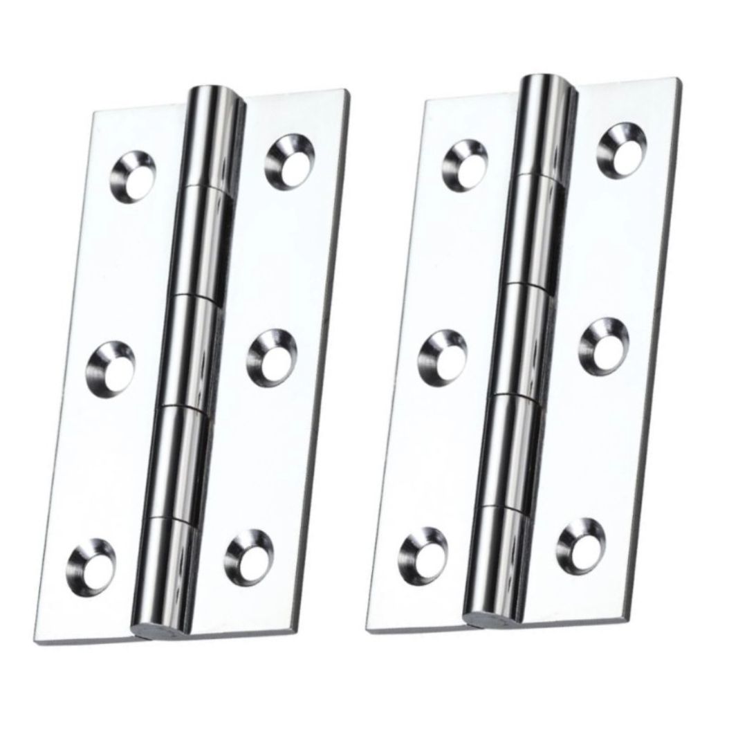 IRONZONE Solid Drawn Brass Butt Cabinet Hinges -75 x 41 x 2mm - Polished Chrome