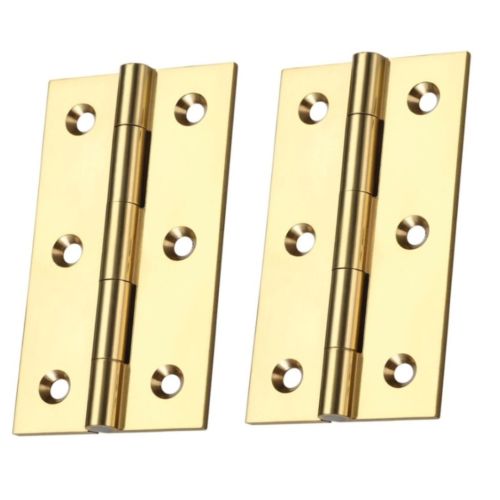 IRONZONE Solid Drawn Brass Butt Cabinet Hinges -75 x 41 x 2mm - Polished Brass