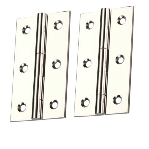 IRONZONE Solid Drawn Brass Butt Cabinet Hinges -75 x 41 x 2mm - Polished Nickel