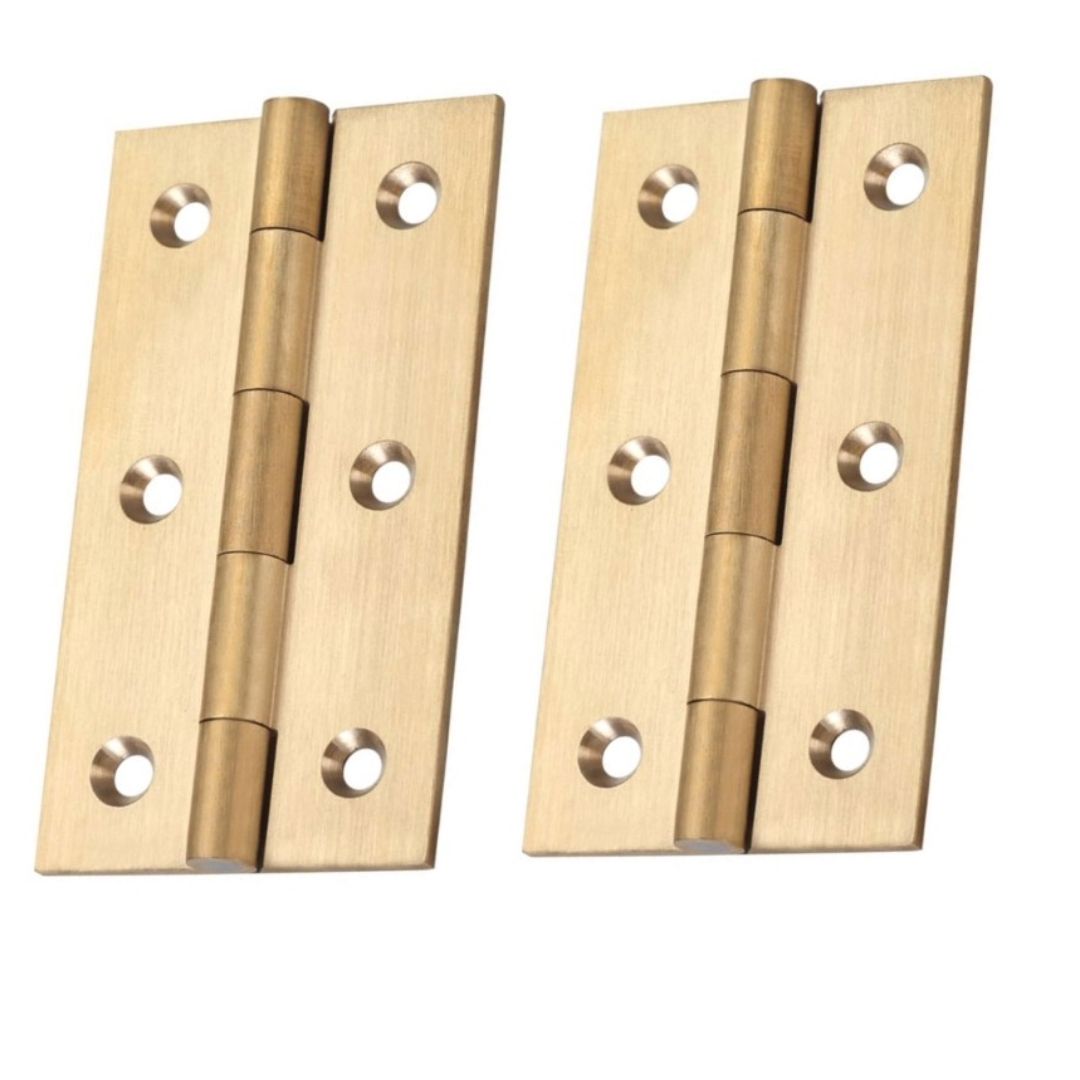 IRONZONE Solid Drawn Brass Butt Cabinet Hinges -75 x 41 x 2mm - Satin Brass