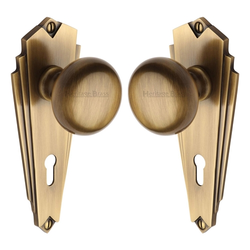 Heritage Brass BR1800-AT Mortice Knob on Lock Plate Broadway Design Antique finish