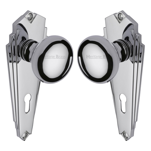 Heritage Brass BR1800-PC Mortice Knob on Lock Plate Broadway Design Polished Chrome finish