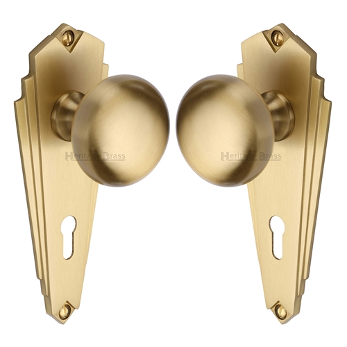 Heritage Brass BR1800-SB Mortice Knob on Lock Plate Broadway Design Satin Brass finish