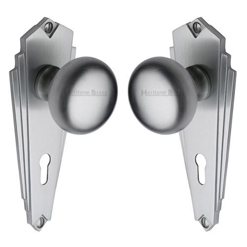 Heritage Brass BR1800-SC Mortice Knob on Lock Plate Broadway Design Satin Chrome finish