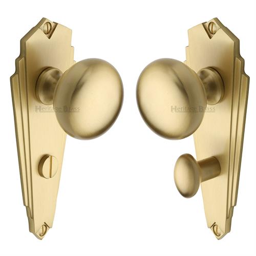Heritage Brass BR1830-SB Mortice Knob on Bathroom Plate Broadway Design Satin Brass finish