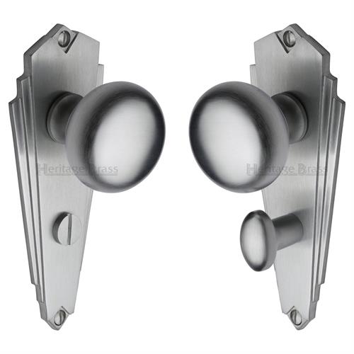 Heritage Brass BR1830-SC Mortice Knob on Bathroom Plate Broadway Design Satin Chrome finish