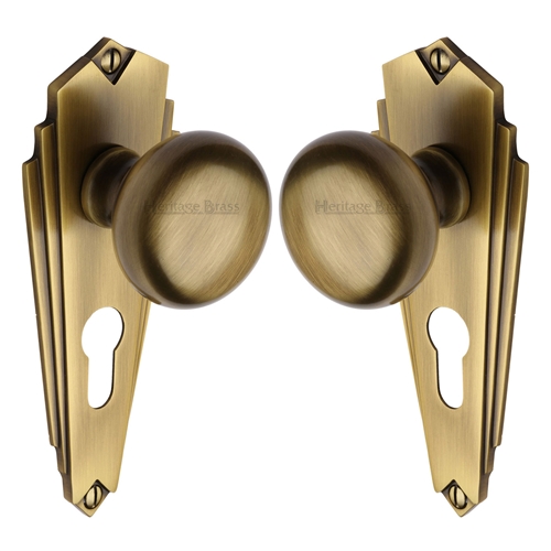 Heritage Brass BR1848-AT Mortice Knob on Euro Profile Plate Broadway Design Antique finish