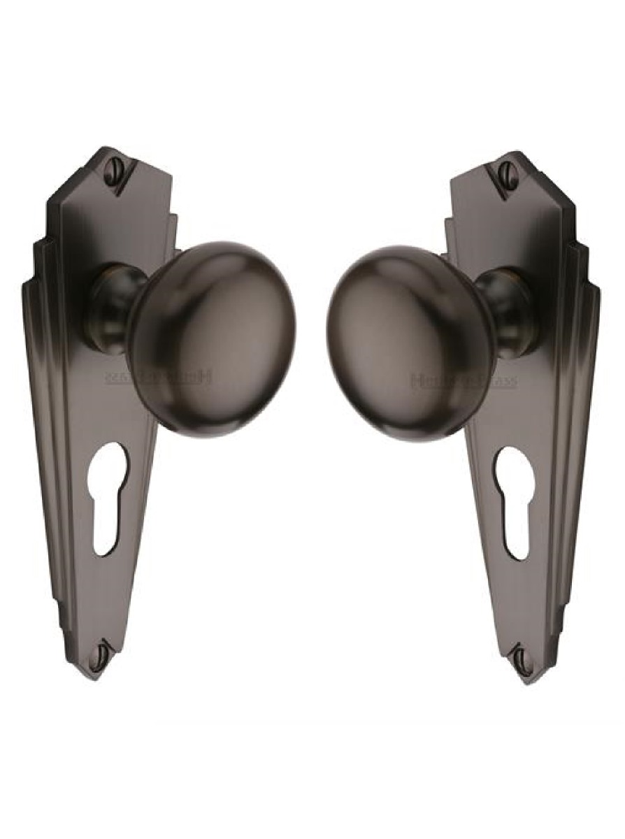 Heritage Brass BR1848-MB Mortice Knob on Euro Profile Plate Broadway Design Matt Bronze finish