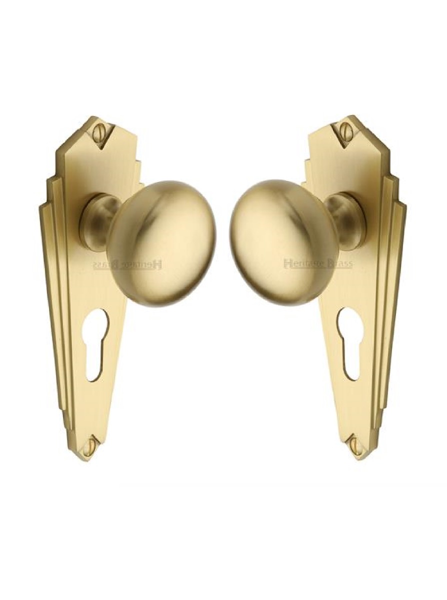 Heritage Brass BR1848-SB Mortice Knob on Euro Profile Plate Broadway Design Satin Brass finish