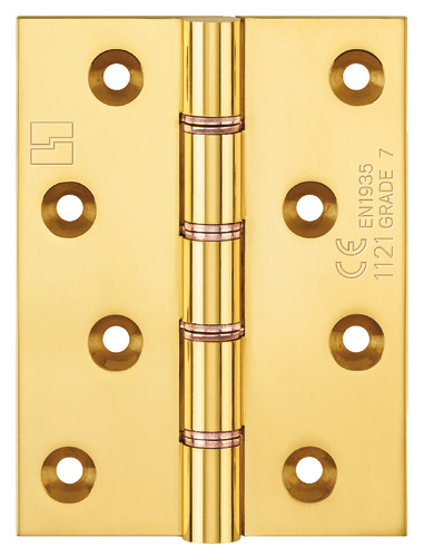 Simonswerk 1250CE Double Phosphor Bronze Washered Brass Butt Hinge Security Bolt CE marked FD30 fire rated 100mmx 75mm c/w Screws Polished Brass
