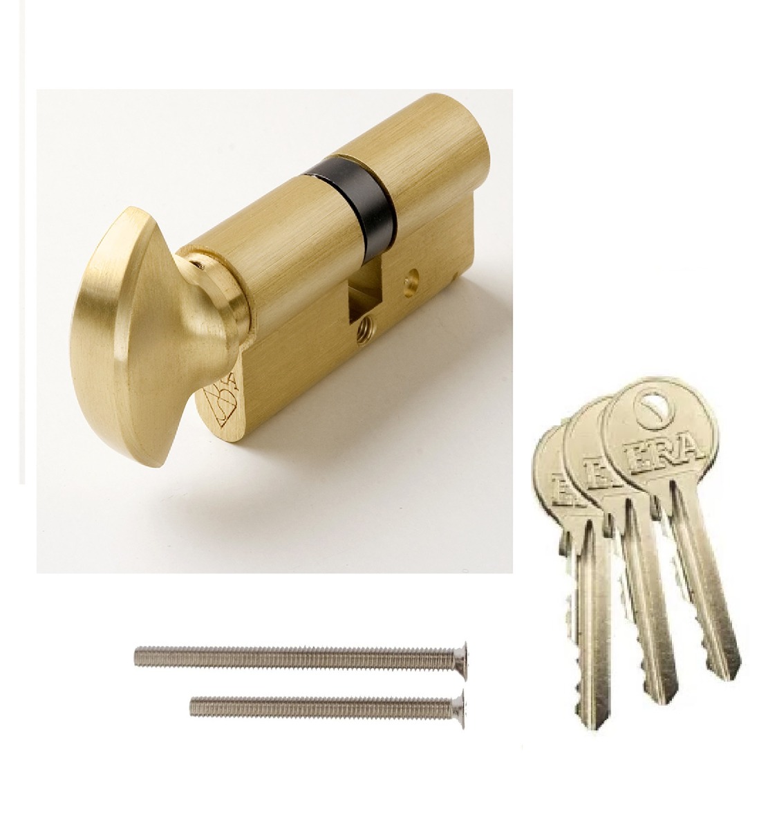 ERA BS Kitemarked 6 Pin Euro Profile 35/35 Door Cylinder and Turn 70mm Polished Brass Keyed Alike