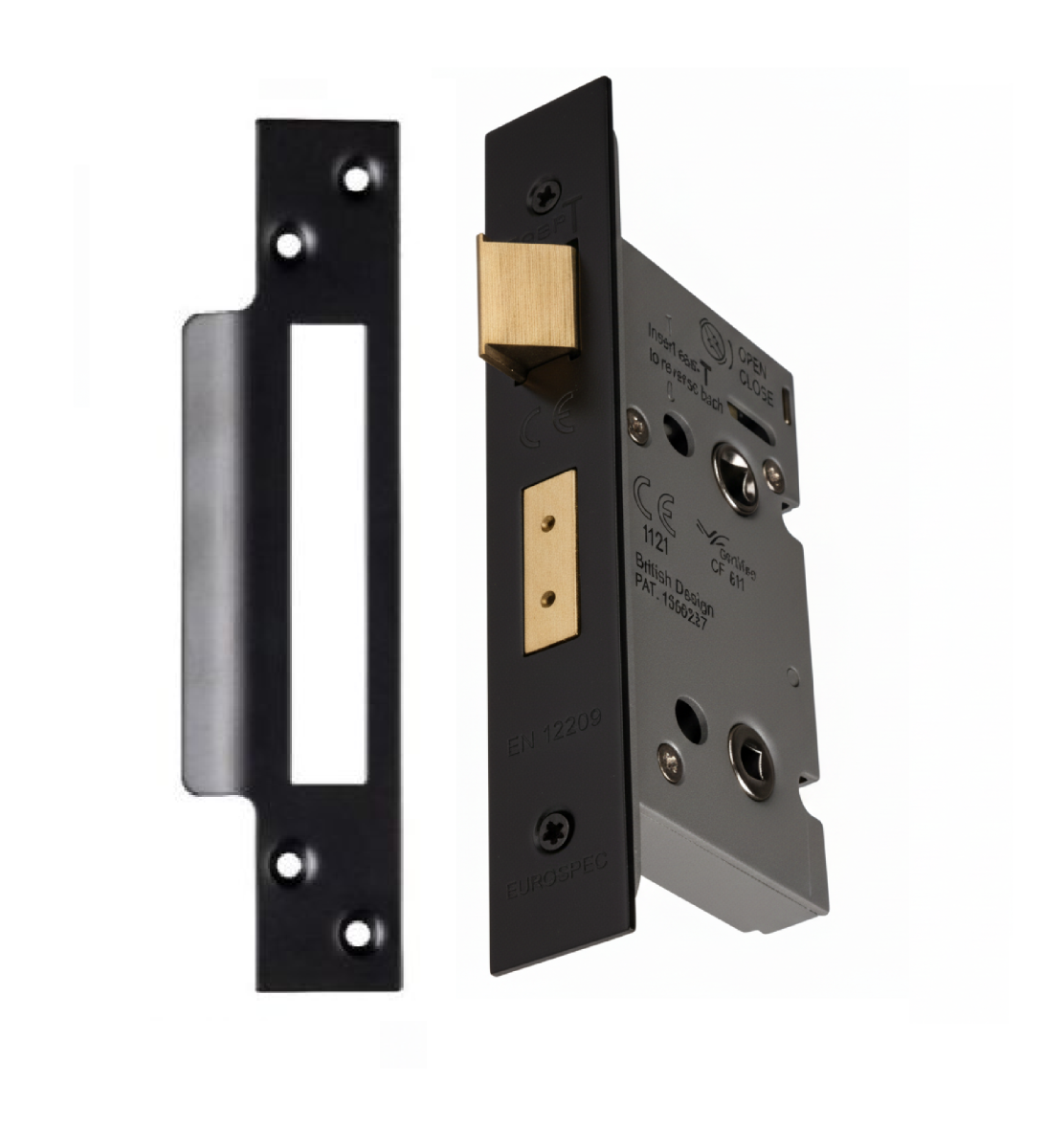 Eurospec Easi - T Bathroom Security Sashlock 44mm Backset 64mm Case Matt Black