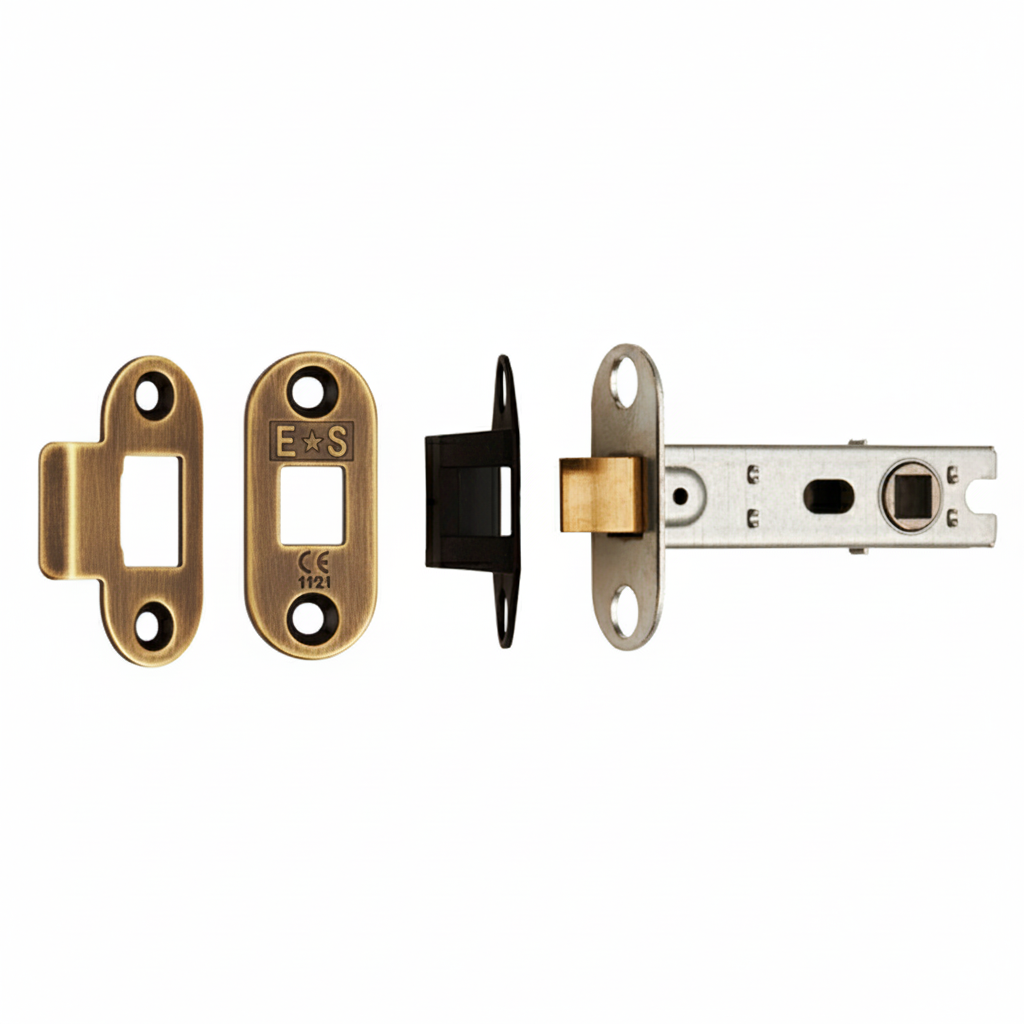 Eurospec  64mm Ce Bolt Through Tubular Mortice Latch Square AB 64mm Antique Brass Radius