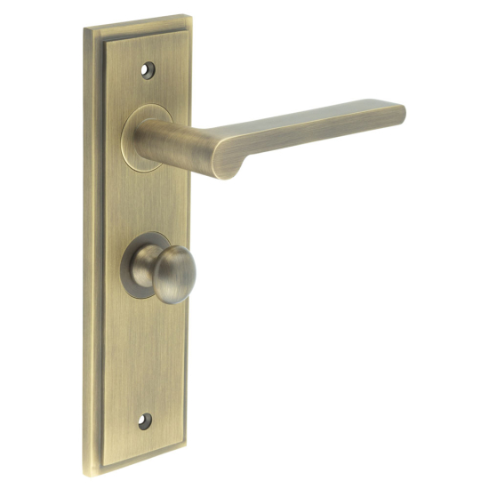 Burlington Fitzrovia Door Handles Bathroom Backplate Antique Brass & Turn & Release