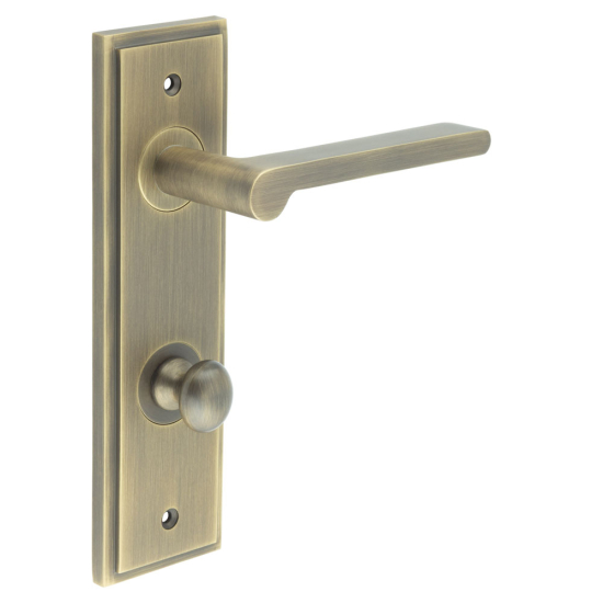 Burlington Fitzrovia Door Handles Din Bathroom Backplate Antique Brass & Turn & Release