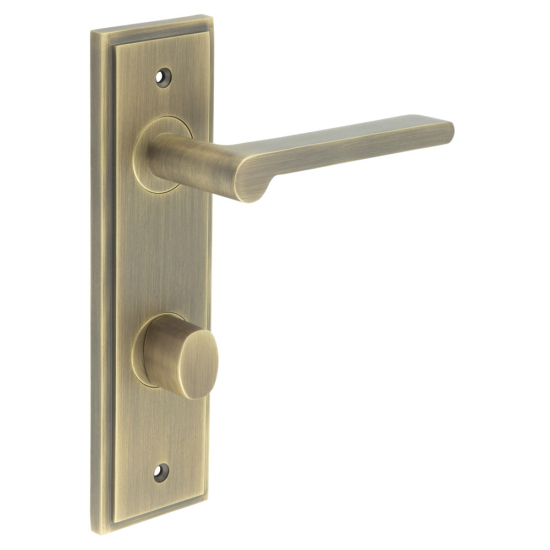 Burlington Fitzrovia Door Handles Din Bathroom Backplate Antique Brass & Turn & Release