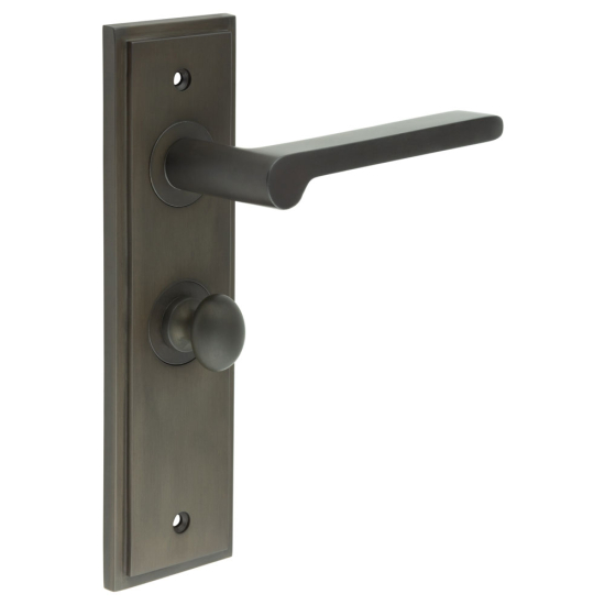 Burlington Fitzrovia Door Handles Bathroom Backplate Dark Bronze & Turn & Release