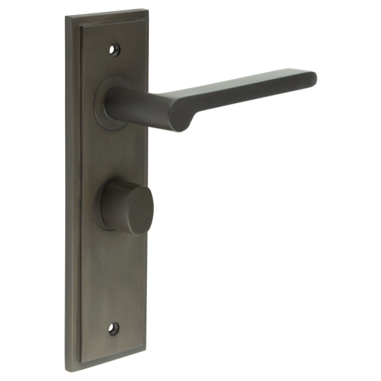 Burlington Fitzrovia Door Handles Bathroom Backplate Dark Bronze & Turn & Release