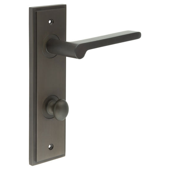 Burlington Fitzrovia Door Handles Din Bathroom Backplate Dark Bronze & Turn & Release