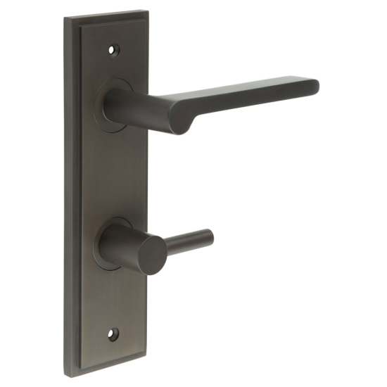Burlington Fitzrovia Door Handles Din Bathroom Backplate Dark Bronze & Turn & Release