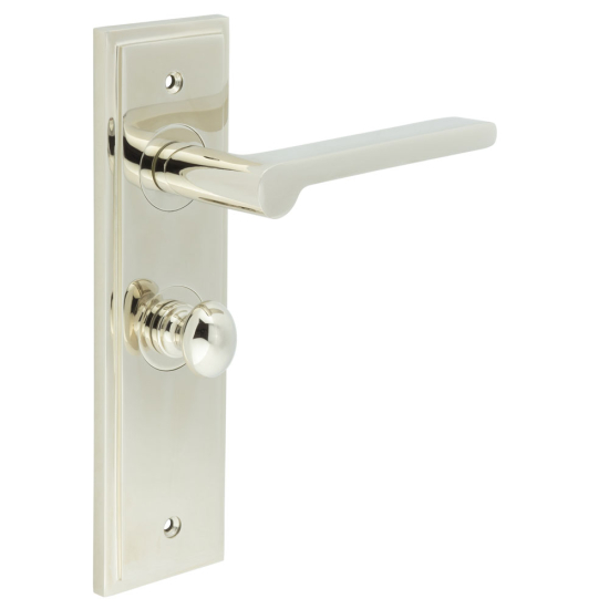 Burlington Fitzrovia Door Handles Bathroom Backplate Polished Nickel & Turn & Release