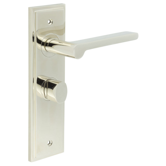 Burlington Fitzrovia Door Handles Bathroom Backplate Polished Nickel & Turn & Release