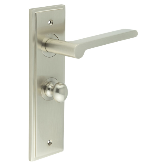 Burlington Fitzrovia Door Handles Bathroom Backplate Satin Nickel & Turn & Release