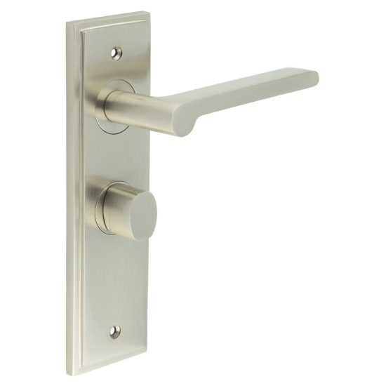 Burlington Fitzrovia Door Handles Bathroom Backplate Satin Nickel & Turn & Release