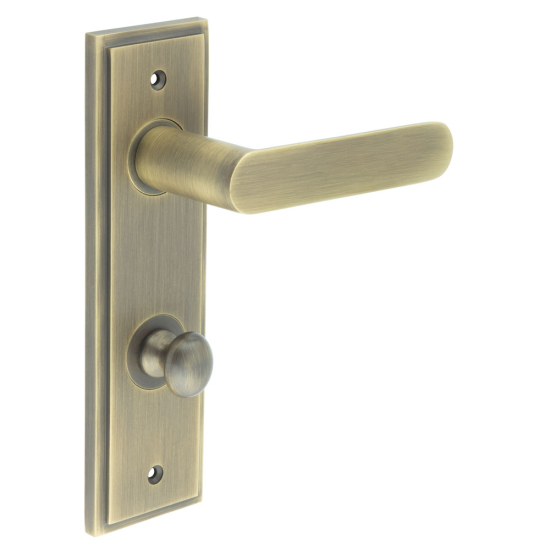 Burlington Kensington Door Handles Din Bathroom Backplate Antique Brass & Turn & Release