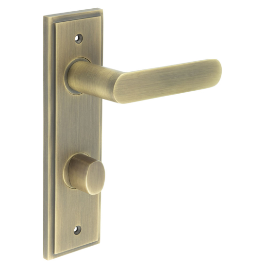 Burlington Kensington Door Handles Din Bathroom Backplate Antique Brass & Turn & Release