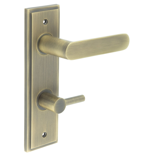 Burlington Kensington Door Handles Din Bathroom Backplate Antique Brass & Turn & Release