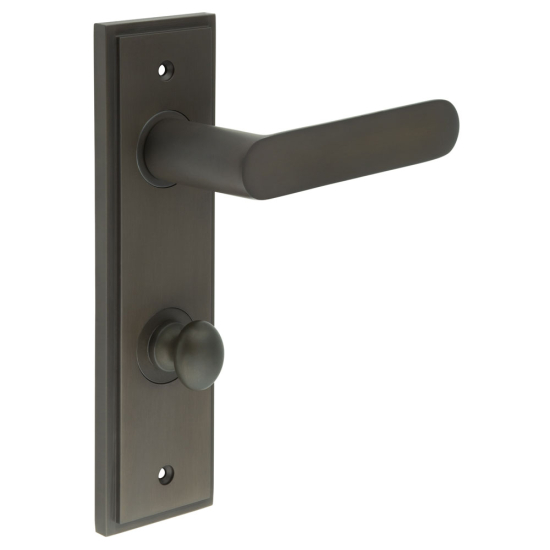 Burlington Kensington Door Handles Din Bathroom Backplate Dark Bronze & Turn & Release
