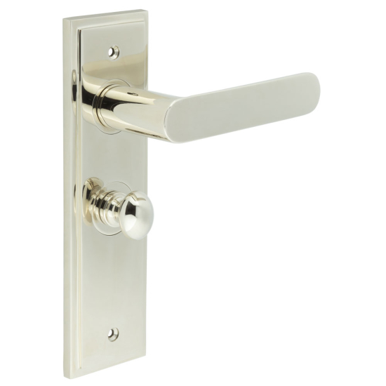 Burlington Kensington Door Handles Bathroom Backplate Polished Nickel & Turn & Release
