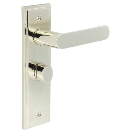 Burlington Kensington Door Handles Bathroom Backplate Polished Nickel & Turn & Release