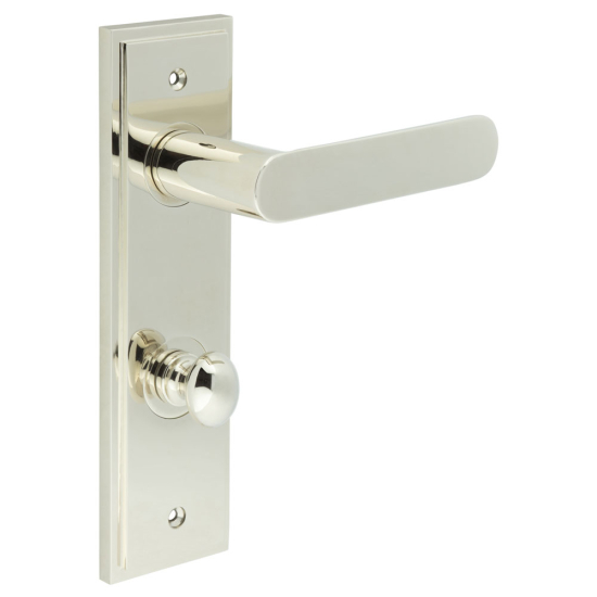 Burlington Kensington Door Handles Din Bathroom Backplate Polished Nickel & Turn & Release