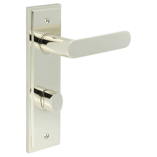Burlington Kensington Door Handles Din Bathroom Backplate Polished Nickel & Turn & Release