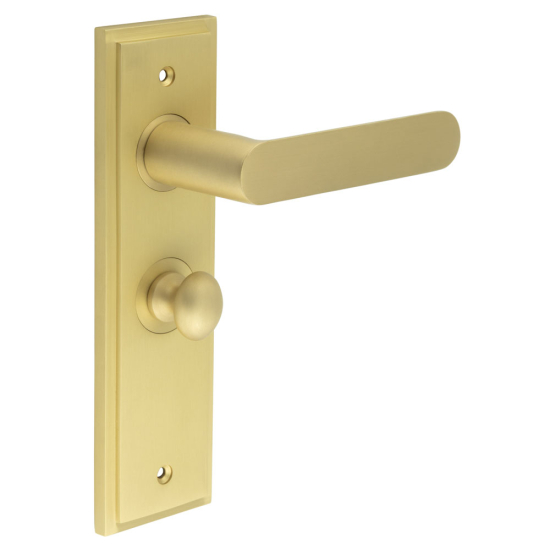 Burlington Kensington Door Handles Bathroom Backplate Satin Brass & Turn & Release