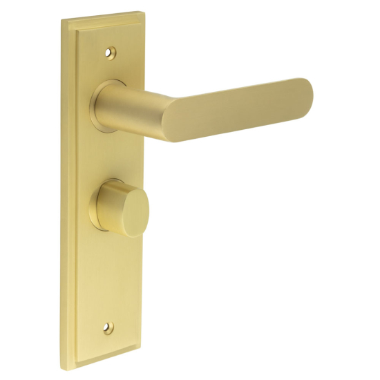 Burlington Kensington Door Handles Bathroom Backplate Satin Brass & Turn & Release